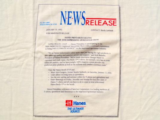 Vintage 1990s Hanes Press Release 1992 T-Shirt L