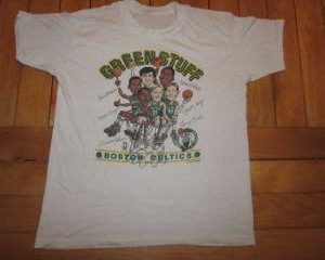 Vintage Boston Celtics Green STuff T-shirt Larry Bird 1980s