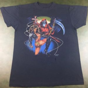 Vintage 1989 3D Emblem Graphic Biker Reaper Sexy T-Shirt