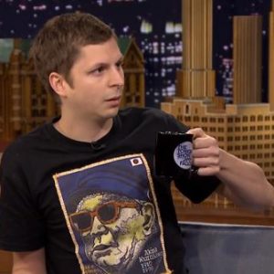 Michael Cera wearing an Akira Kurosawa shirt