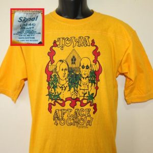 Marijuana Iowa American Gothic vtg yellow teee Tall S/M