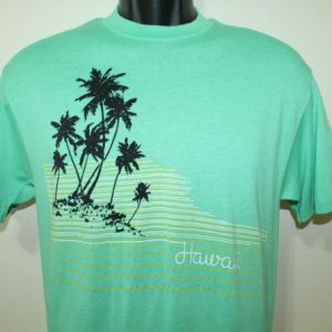 Hawaii palm trees vintage coral green t-shirt S/M