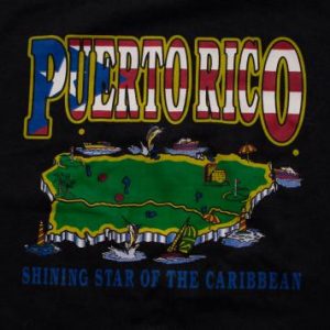 Vintage 80s Puerto Rico Island T-Shirt, Cartoon Map, Caribbean