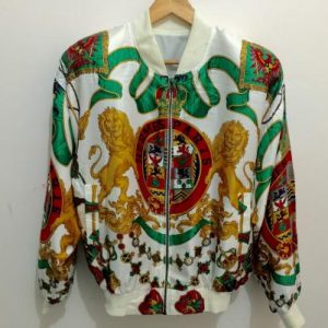 Vintage Hermes Paris Silk Scarf Print Bomber Jacket