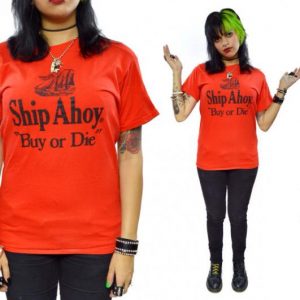 Vintage 80s Ship Ahoy Buy or Die 50/50 T Shirt Sz L