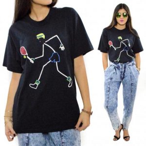 Vintage 90s Stick Figure Tennis Screen Stars Best T Shirt