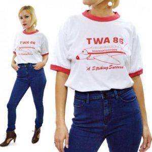 Vintage 80s TWA 86 A Striking Success Ringer T Shirt