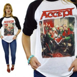 Vintage 80s Accept Russian Roulette Raglan 3/4 Sleeve Jersey