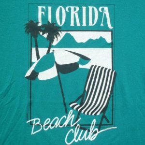 Vintage 1980s Teal Green Florida Beach Club Souvenir T Shirt L