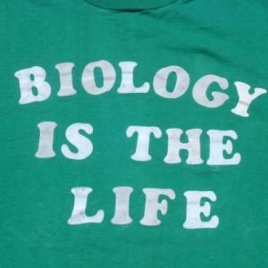 Vintage 1980s Green Flock Letter Biology Is the Life T-Shirt