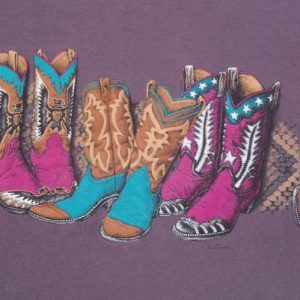 Vintage 1990s Colored Boots Print Plum T-Shirt L