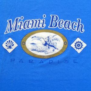 Vintage 1980s Blue Miami Beach Puffy Tourist T Shirt XL