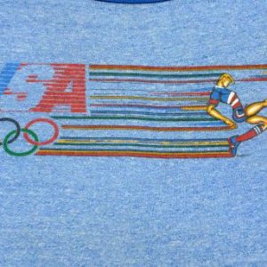 Vintage 1980s Olympics Heather Blue Rayon Blend T-Shirt S