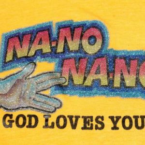 Vintage 1970s Na-No Na-No God Loves You Yellow T Shirt M