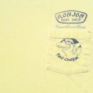 Vintage 1987 Ron Jon Surf Yellow Cotton Pocket T-Shirt L