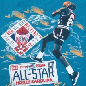 Vintage 1991 Aqua NBA All Star Weekend Charlotte T-Shirt M