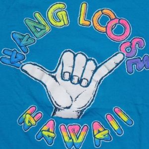 Vintage 1990s Aqua Blue Hang Loose Hawaii Cotton T Shirt L