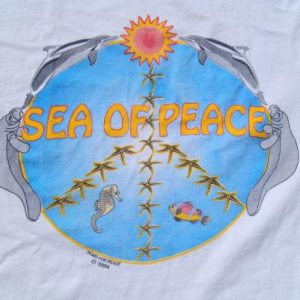 Vintage 1980s Sea of Peace Paws for Peace Beige T-Shirt L