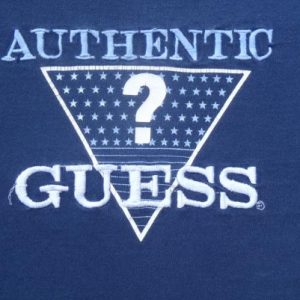 Vintage 1980s Guess Jeans Authentic Embroidered Blue T-Shirt