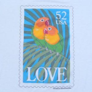 Vintage 1990s Fishers Lovebirds Love Stamp White T-Shirt L