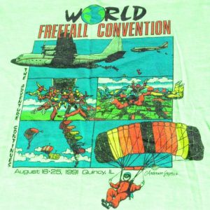 Vintage 1991 Free Fall Convention Lime Green T Shirt XL