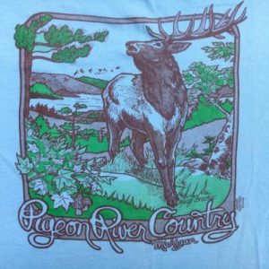 Vintage 1980s Pigeon River Michigan Blue Souvenir T-Shirt