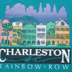 Vintage 1988 Charleston SC Rainbow Row Teal T-Shirt L