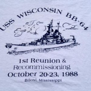 Vintage 1980s USS Wisconsin Reunion Gray Cotton T-Shirt M