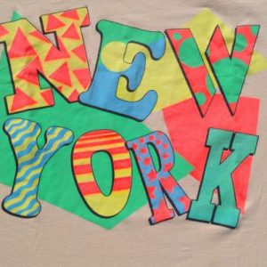 Vintage 1980s New York Wacky Letters Beige T Shirt L/XL