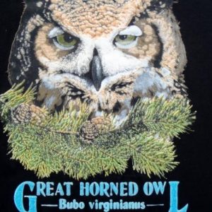 Vintage 1991 Black Great Horned Owl Cotton T Shirt L