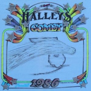 Vintage 1980s Halleys Comet Glow in the Dark Blue T-Shirt M