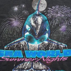 Vintage 1990s Sea World Summer Nights Black Cotton T-Shirt