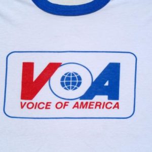 Vintage 1980s Voice of America White Ringer T-Shirt XL