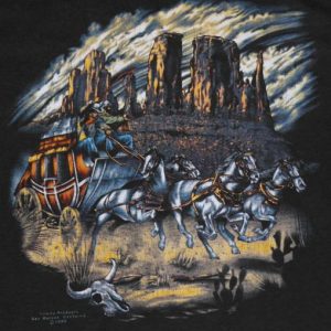 VTG 1980's 3D Emblem Wagon Train COWBOY Soft Thin T-Shirt