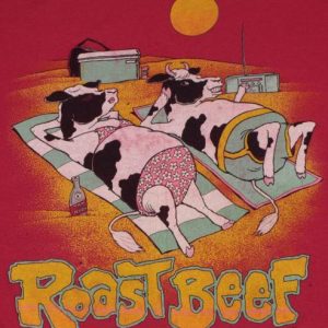 Vintage 1980s Roast Beef Cows Summer Beach T-Shirt