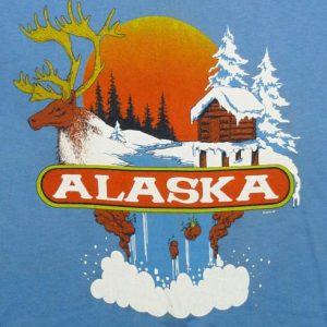 VINTAGE 80'S ALASKA TOURIST ELK ANIMAL PRINT T-SHIRT SMALL