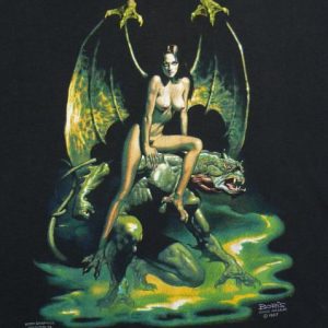 VINTAGE BORIS VALLEJO FANTASY DRAGON NUDE BIKER BABE T-SHIRT