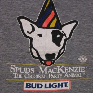 Vintage 1986 Spuds MacKenzie Bud Light Beer Rayon T-Shirt