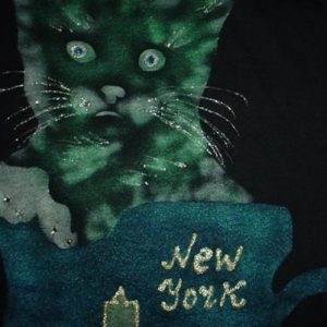 Vintage New York T-Shirt Cat Gold Glitter Raised Print M