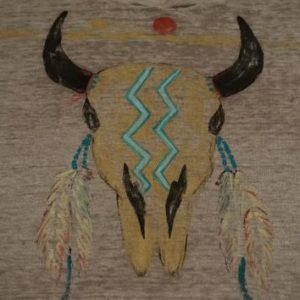 Vintage Native American Indian Art/Print Bull Skull T-Shirt