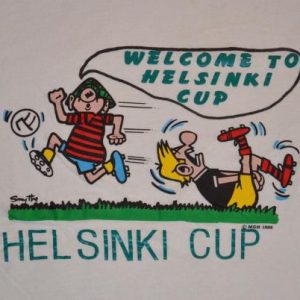 VTG 80s T-Shirt Andy Capp Helsinki Cup Soccer Football Sz S