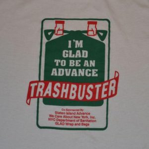 VTG 80s Trashbuster Ringer Tee Staten Island NYC Trash Sz M