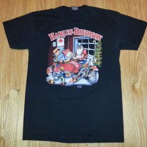 1990 Harley Davidson T-Shirt 3D Emblem Santa Elves Christmas