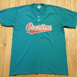 80s 90s Overtime Baseball Softball Button T-Shirt Russell L