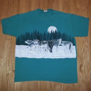 VTG90s Wolves T-Shirt Wraparound Dark Wolf Howling L/XL