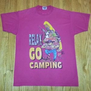 Vintage 90s Relax Go Camping T-Shirt Caricature Funny Sz L