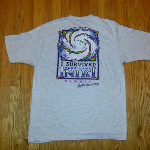 Vtg 90s HURRICANE INIKI T-Shirt Hawaii El Nino Beach Waves L