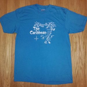 VTG 80s CARIBBEAN T-Shirt Map Tropical Islands USVI BVI Sz L