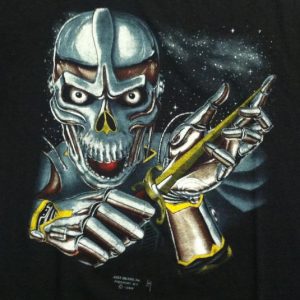 Vintage 1980's 3D Emblem cyber space skull t-shirt