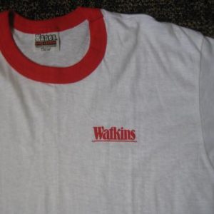 vintage Cute 1980's "Watkins" ringer t-shirt, soft and thin